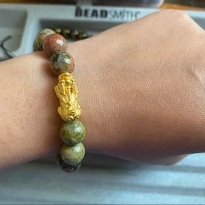 Real 24k Gold Pixiu Natural Stone Wealth Bracelet